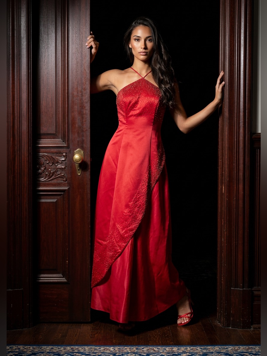 Red Beaded Halter Evening Gown Size Unknown Morgan And Co By Linda Bernell